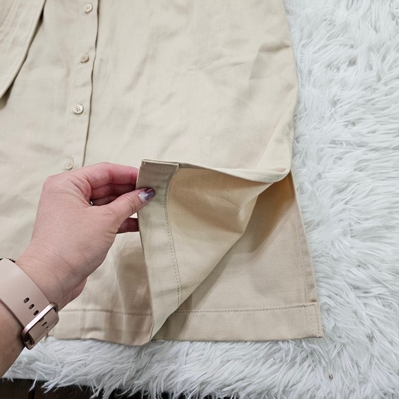 BLDWN Sz M Button Up Tie Waist Collared Morris Trench Coat Dress in Studio Beige - Picture 6 of 14